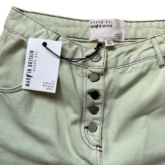 TED BAKER Mint Light Green Zahhra Denim Jeans Button Fly 30 High Rise Straight - Picture 3 of 7